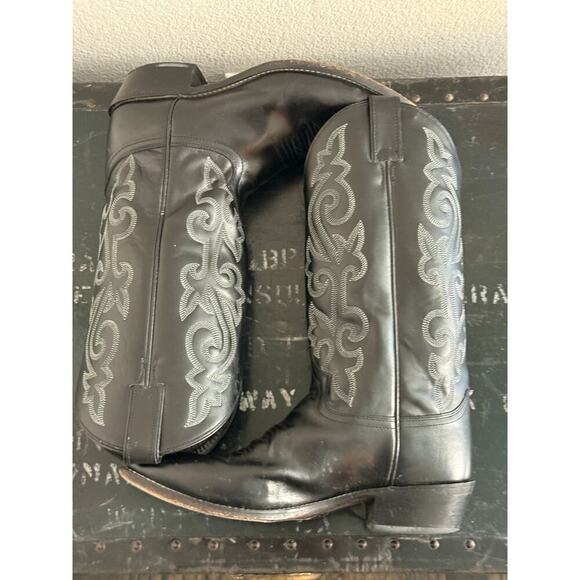 JUSTIN Black Leather Western Cowboy Boots Men size 9.5 D Vintage main image 6
